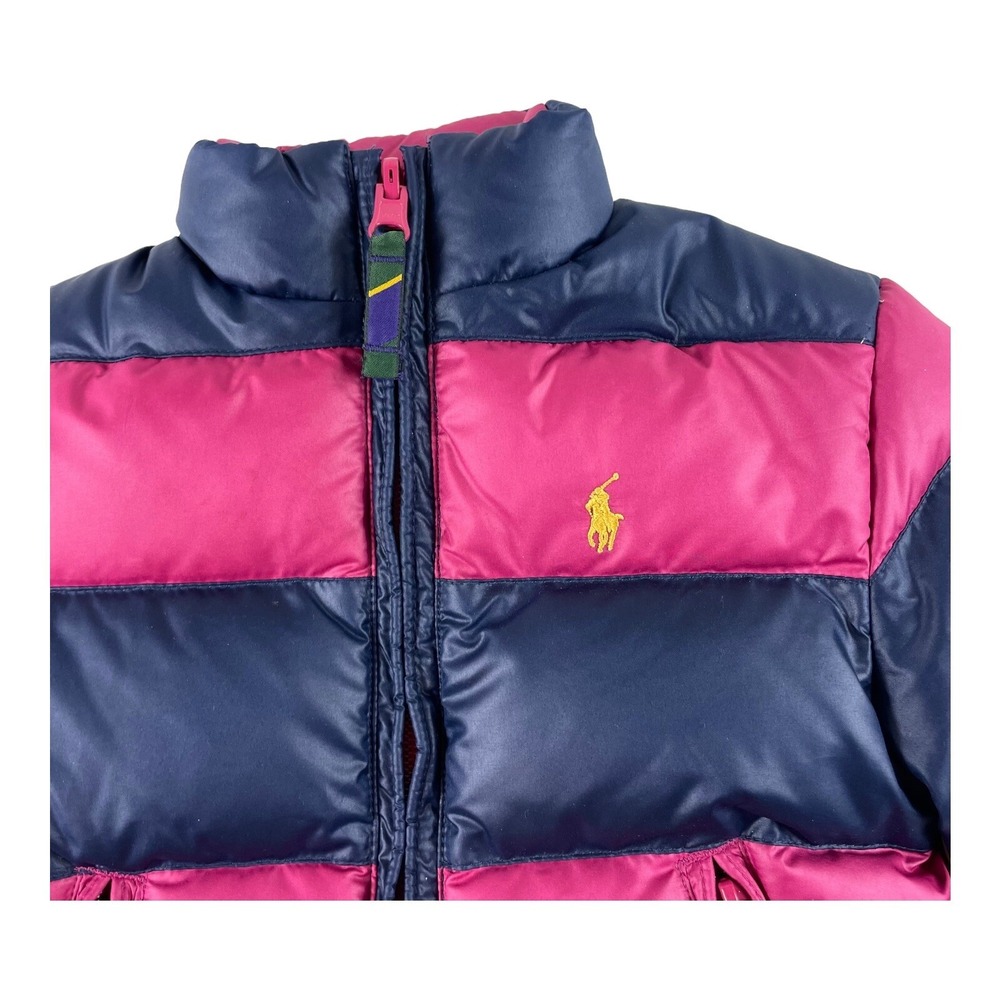 Ralph Lauren Girls Reversible Down Puffer Jacket Navy Pink Stripe 2T Coat - Picture 2 of 4
